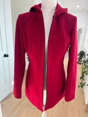 London Fog Red Hooded Zip Front Trench Coat - Size Small